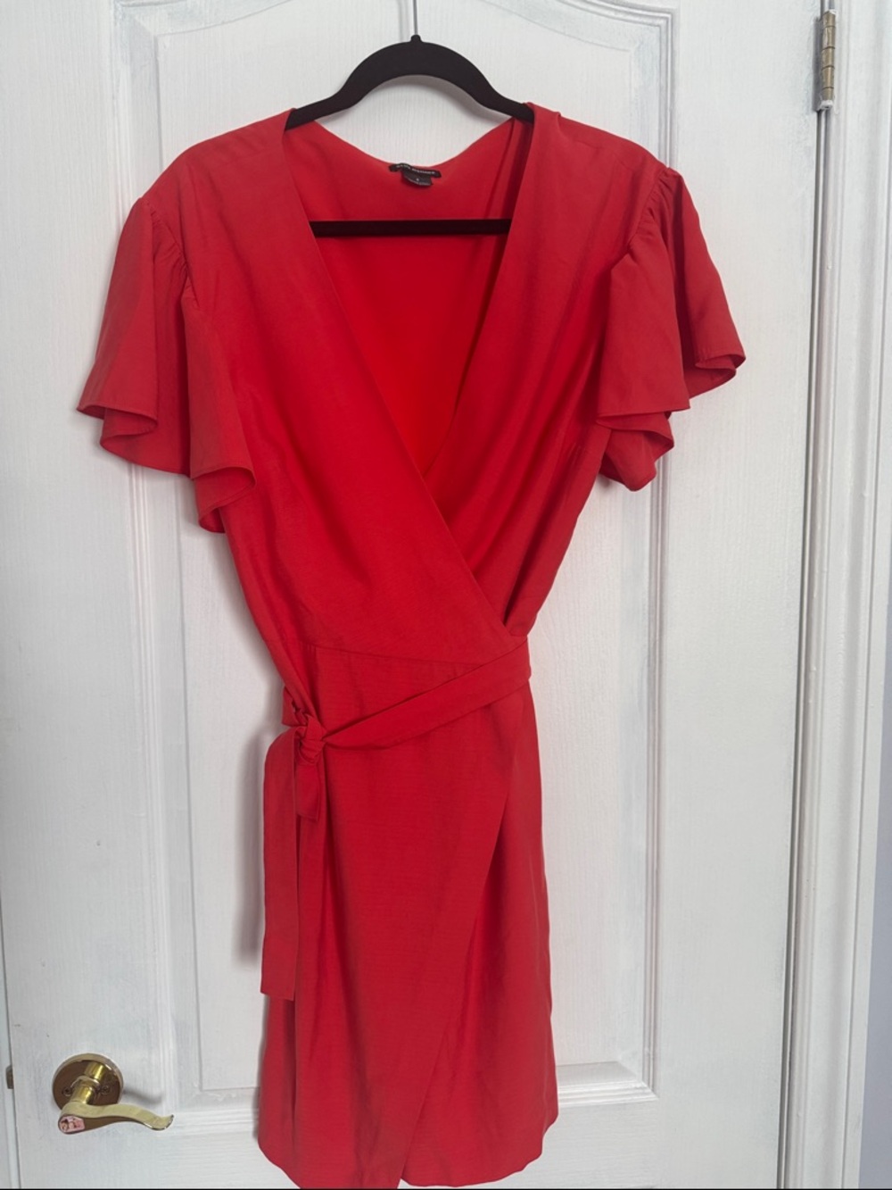 Club Monaco Red Wrap Mini with Flutter Sleeves